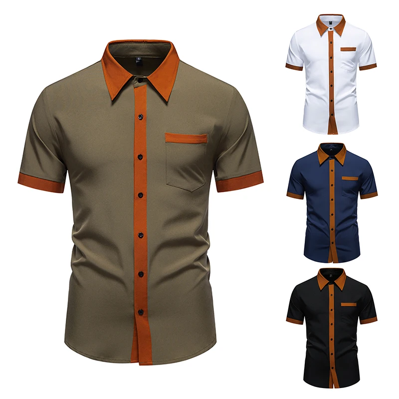 Summer Trend Color Blocked Short Sleeved Shirt for Men, Color Blocked Stripe Henley Short Sleeved Men's T-shirts,EU Large Size
