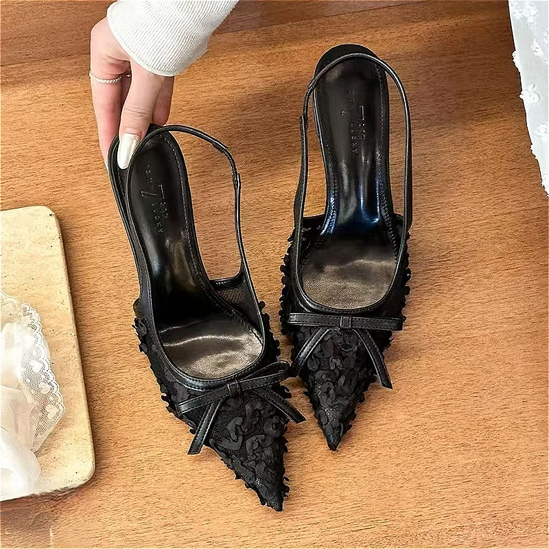 

Lace Bow Pointed Toe High Heeled Shoes Sexy Sandals Woman Luxury Brand Stiletto Shoes Summer 2025 Dress Pumps Sandalias Mujer