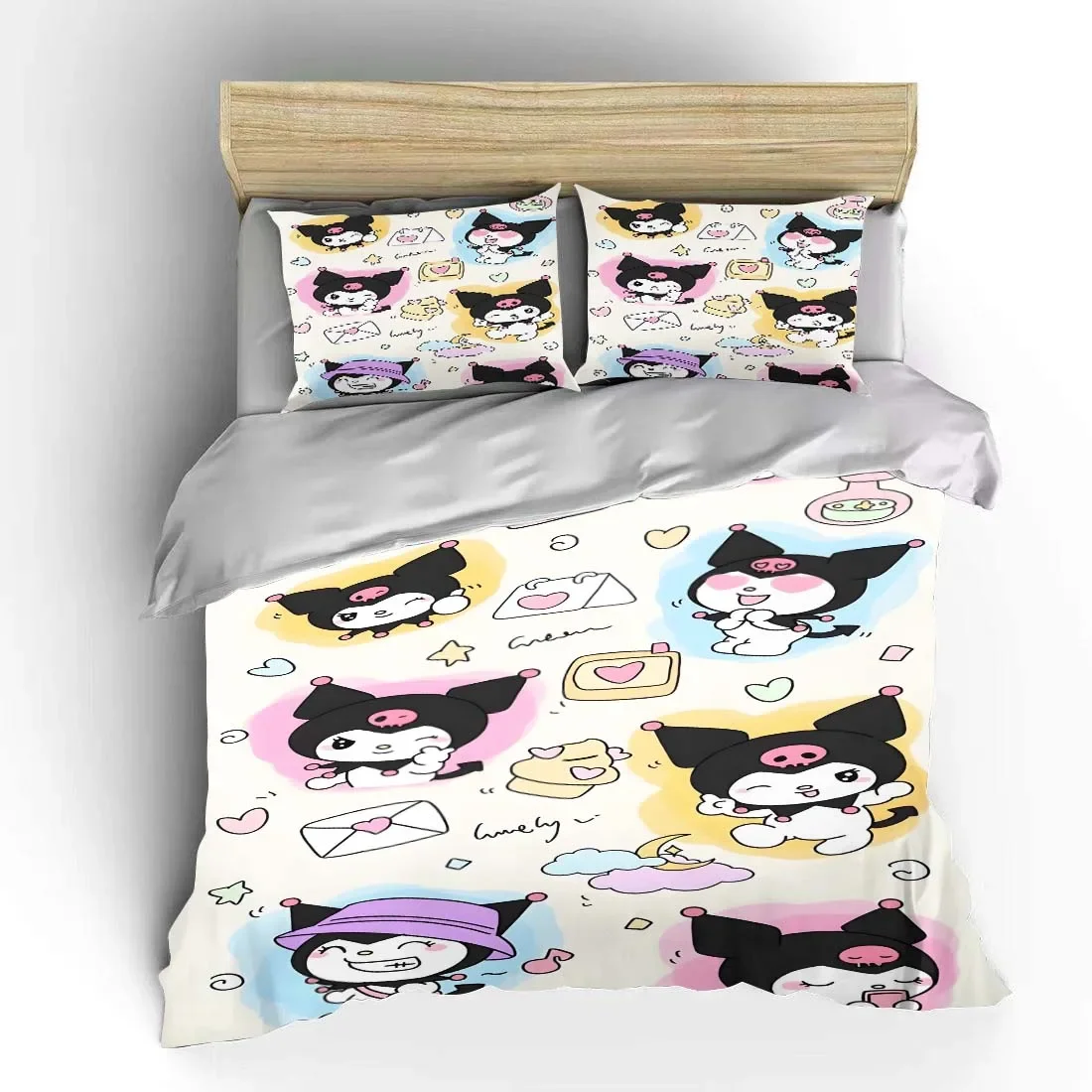 

Japanese Kuromi Bedding Set Children 3 Pieces Set King Size Baby Girl Bed Set US Twin Adult Bed Cover Bedroom Decor Duvet Gift