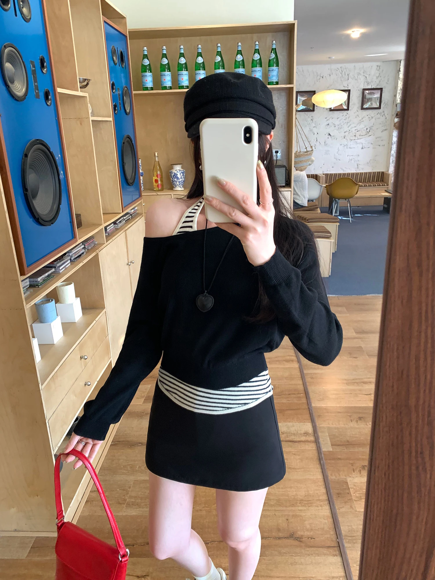 Unique Beautiful Anti-Aging Knitted Neck Hanging Stripe Tank Top And Cover up Two-Piece Set for Women Autumn Season Side Shou...