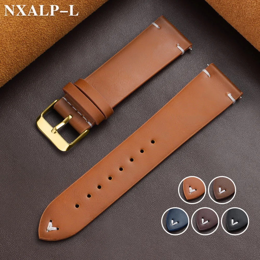 Handmade Stitching Oil Wax Watch Strap Quick Release PU Leather Strap 18mm 20mm 22mm for Seiko for Omega Watchband Accessories