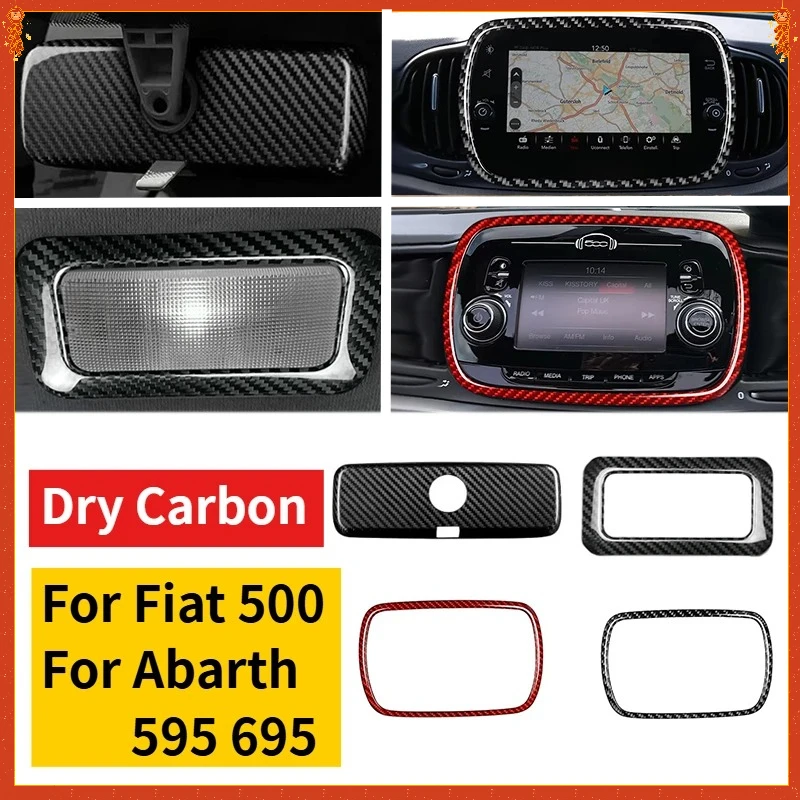 

Для Fiat 500 для Abarth 595 695 настоящее сухое углеродное волокно, внутреннее зеркало заднего вида, лампа для чтения, модификация навигационной крышки 17-23
