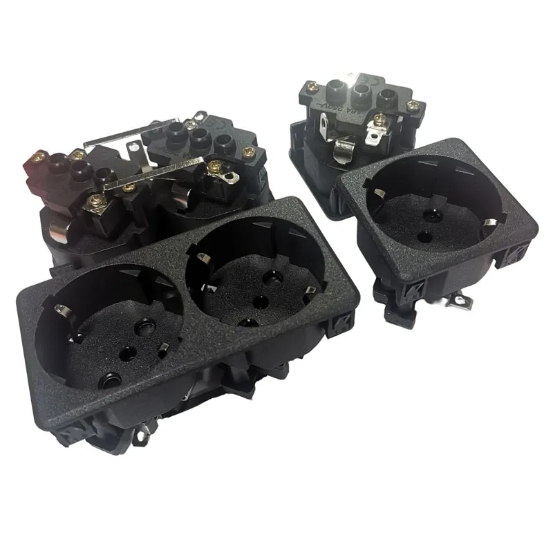 Black 16A 250V EU 2P+E 1Way 2Ways PDU UPS AC Power Desktop Socket Europe Italy Industrial Embedded Wall Socket Module Outlet