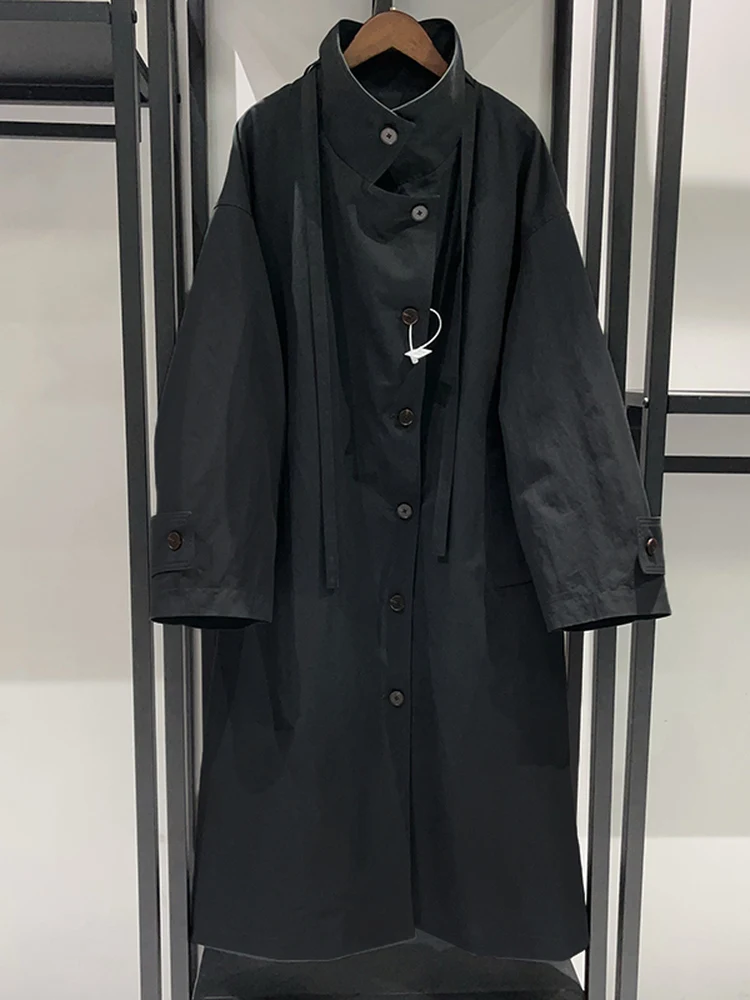 

New 2025 Autumn Winter Women's Loose Pure Color Stand Collar Mid-Length Coat Casual Folded Texture Lazy Sle Ladies Jaet