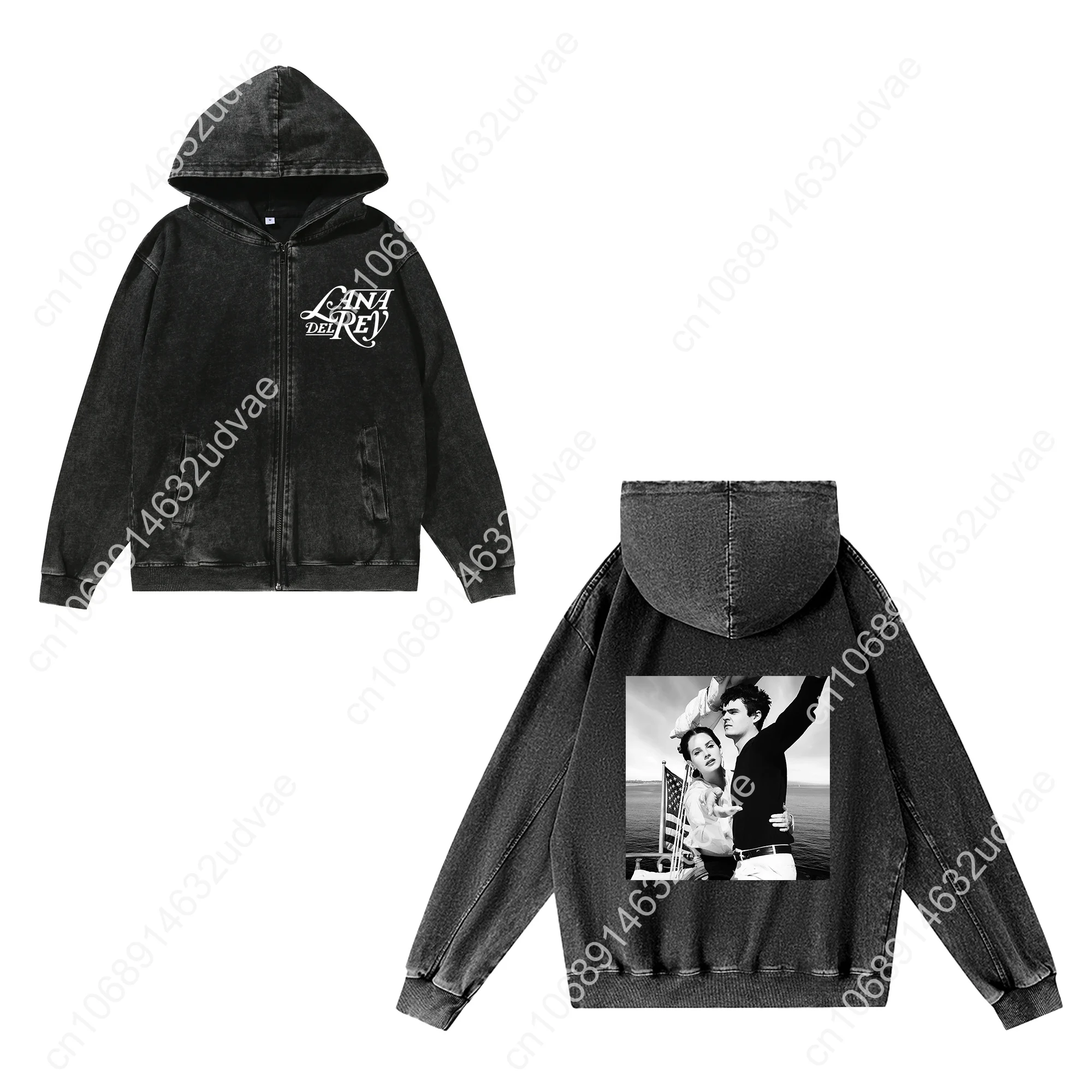 ลานา เดล เรย์ นักร้องเสื้อซิปผู้ชายผู้หญิงเสื้อฮู้ดย้อนยุคอเนกประสงค์วินเทจเสื้อสวมหัวพร้อมกระเป๋าแฟชั่นเสื้อแจ็คเก็ตซิปเต็มรูปแบบ