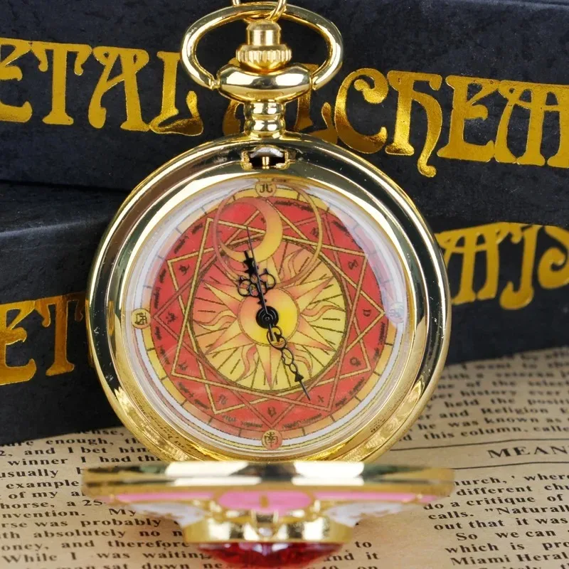 Magic Pink White Trim Ruby Sakura Animazione Catena Orologio da tasca Collana Orologio da tasca Regali per donne Ragazze Cosplay Souvenir