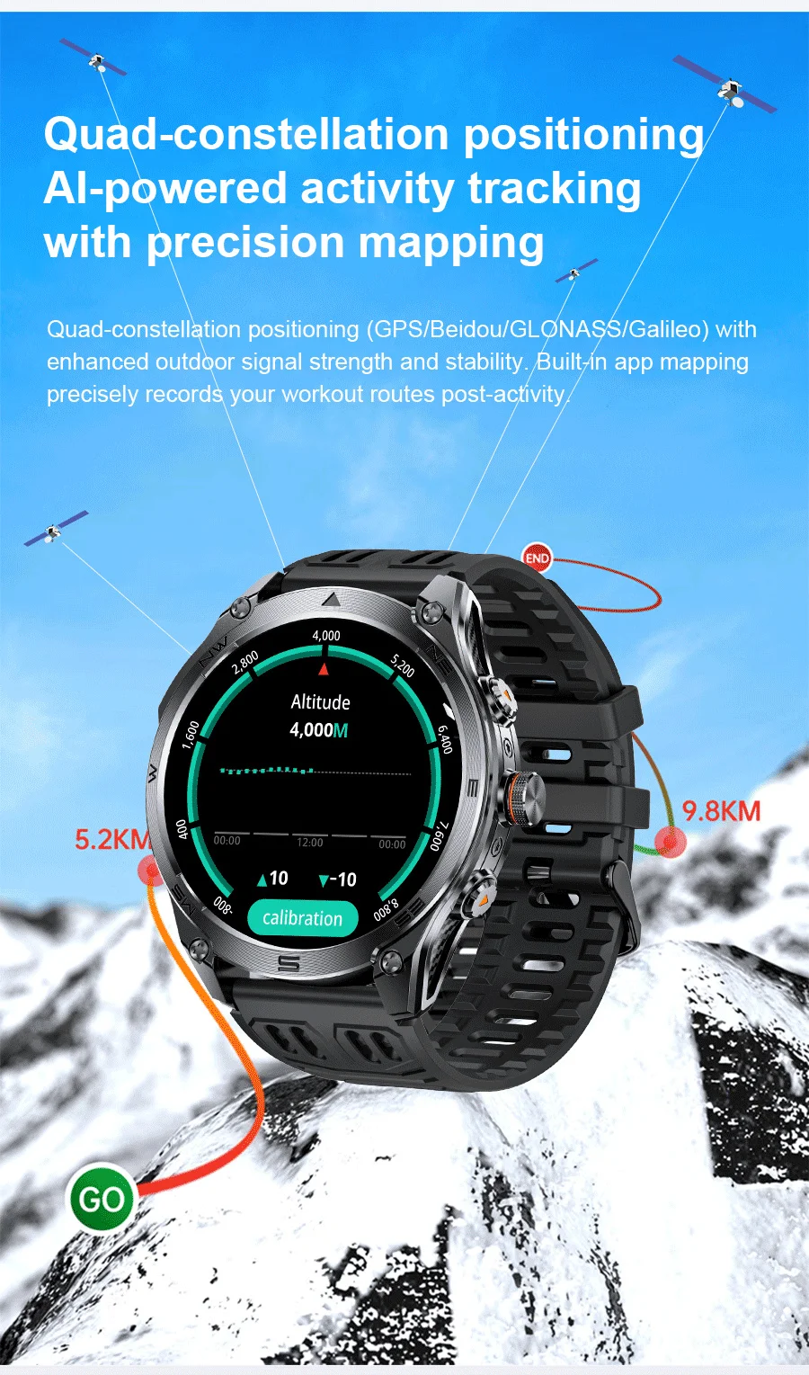 2026 Militärische Ultra-GPS-Smartwatch mit 1000mAh Akku, 10ATM Wasserdicht, Kompass, Taschenlampe, Sport-Tracker, HD-Anruf, Smartwatch für Herren – Detail 3