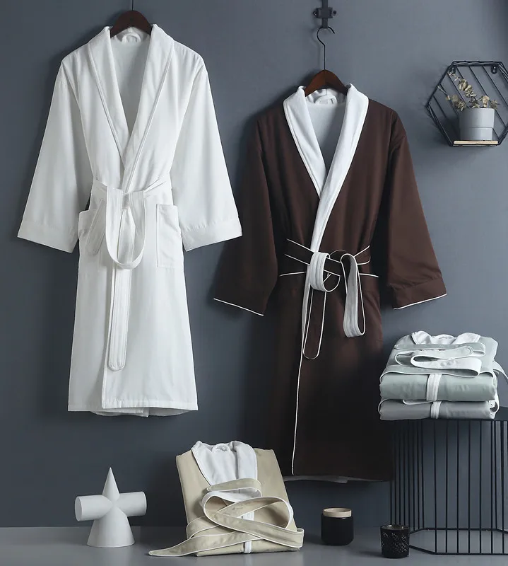 Couple 5 Star Hotel Bathrobe Autumn Long Sleeve Turn Down Collar Women Dressing Gown Luxury Kimono with Sashes for Female