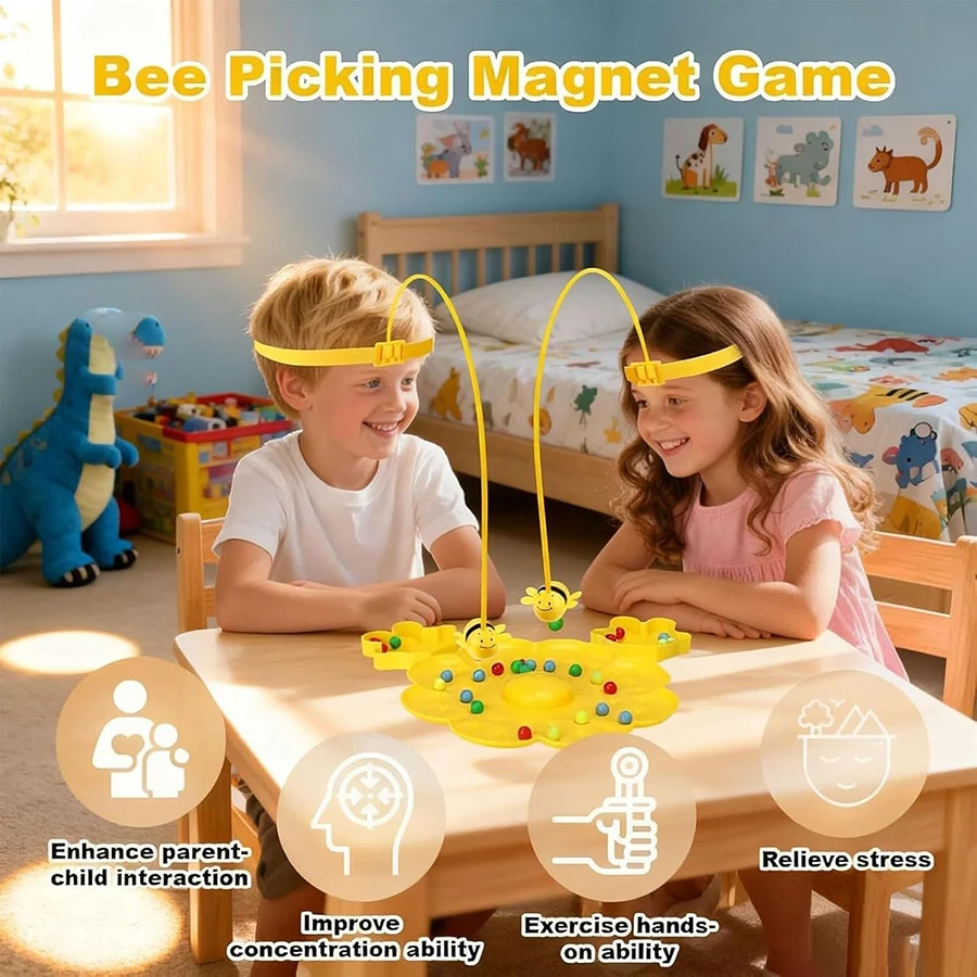 Jogo de corda de abelha magnética diversão família brinquedo ao ar livre abelhas ocupadas escolher jogo colorido multifuncional abelha brinquedos magnéticos para crianças