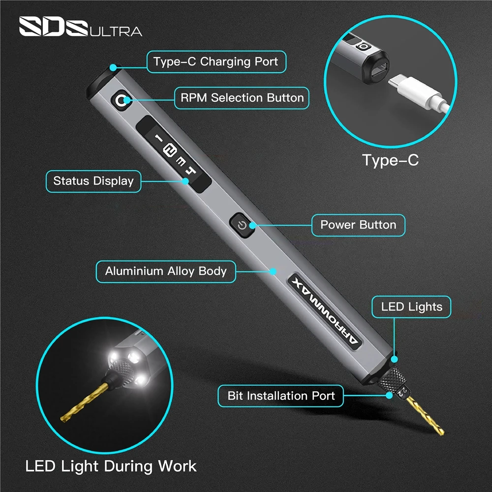 Imagem -05 - Arrowmax Mini Furadeira Elétrica com Bancada Broca de Mão sem Fio Kit para Artesanato Madeira Plástico Casa Faça Você Mesmo Sds Ultra Plus