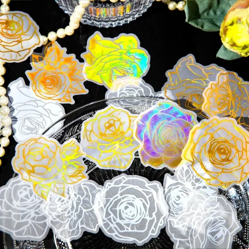 20 pieces Sticker butterfly peony flower 6 kinds Flowers literary minimalist hot material stamping white ink decorative stickers