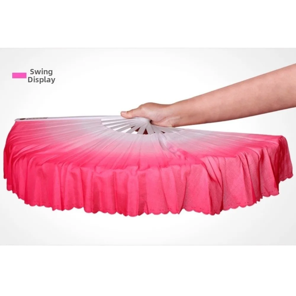32.5cm Chinese Short Bellydance Fan Plastic Stick with 10cm Half Circle Silk Veil Pairs Hand Dye Adults Fan