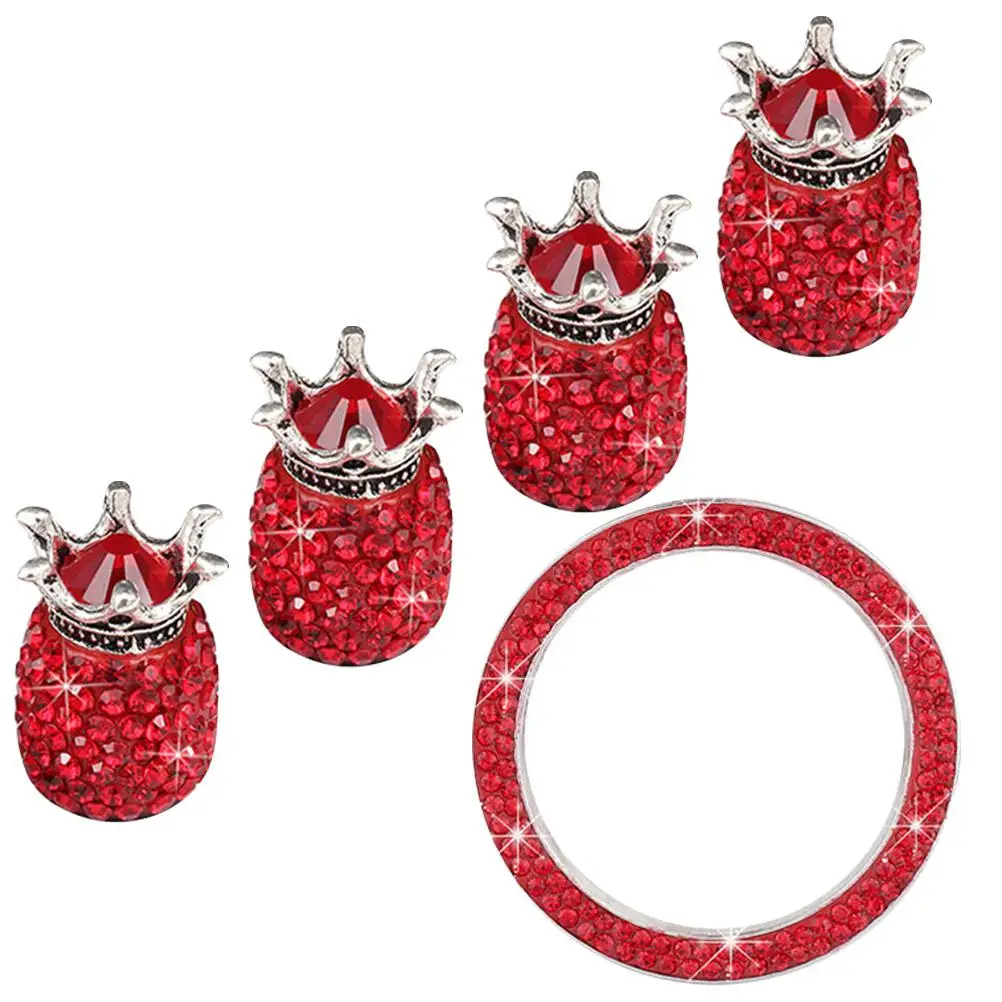 

5Pcs Car Valve Stem Cap Tire Dust Cover Crown Rhinestone Ignition Button Ring Protect Dust Snow Rain Prolong Tire Life Sturdy