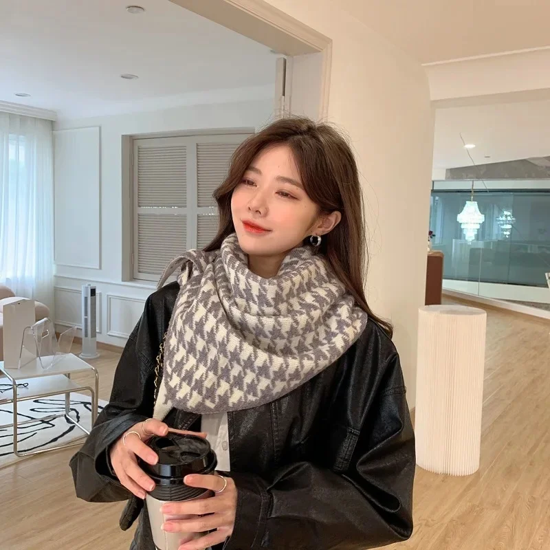 Thickened Knitted Advanced Feeling Neck Scarf Women's Winter New Korean Double Sided Student Cute Warmth