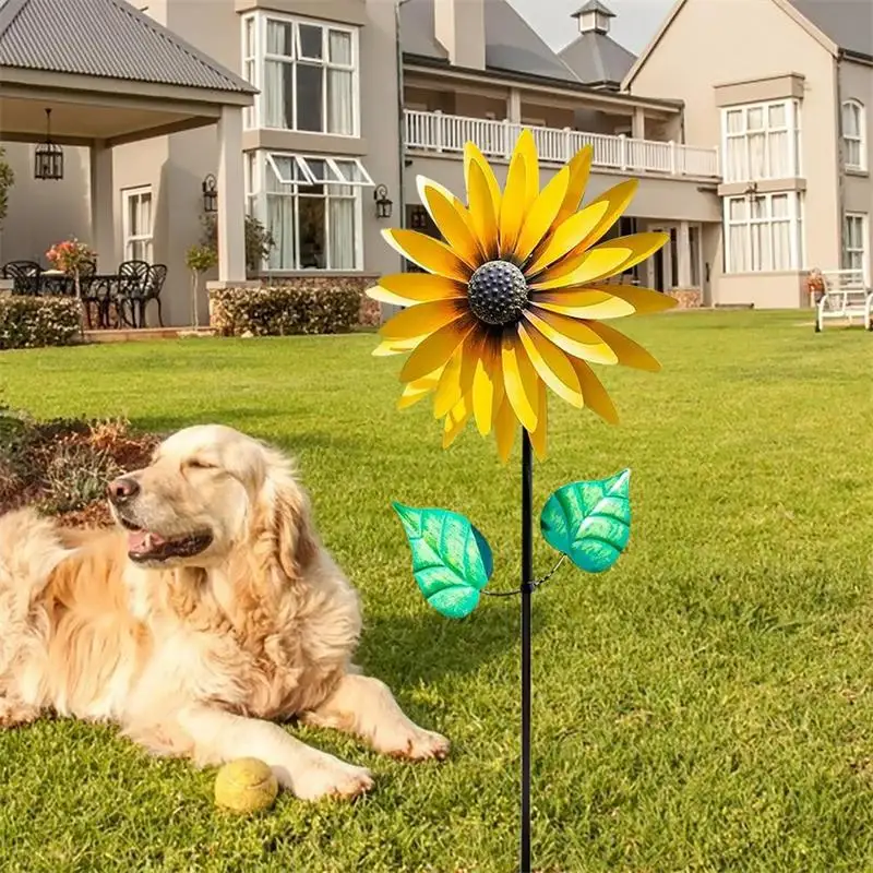 Sunflower Windmill Metal Rotating Sunflower Wind Spinner With Stake Standing Lawn Flower Pinwheel Outdoor Garden Decor Kids Toy7