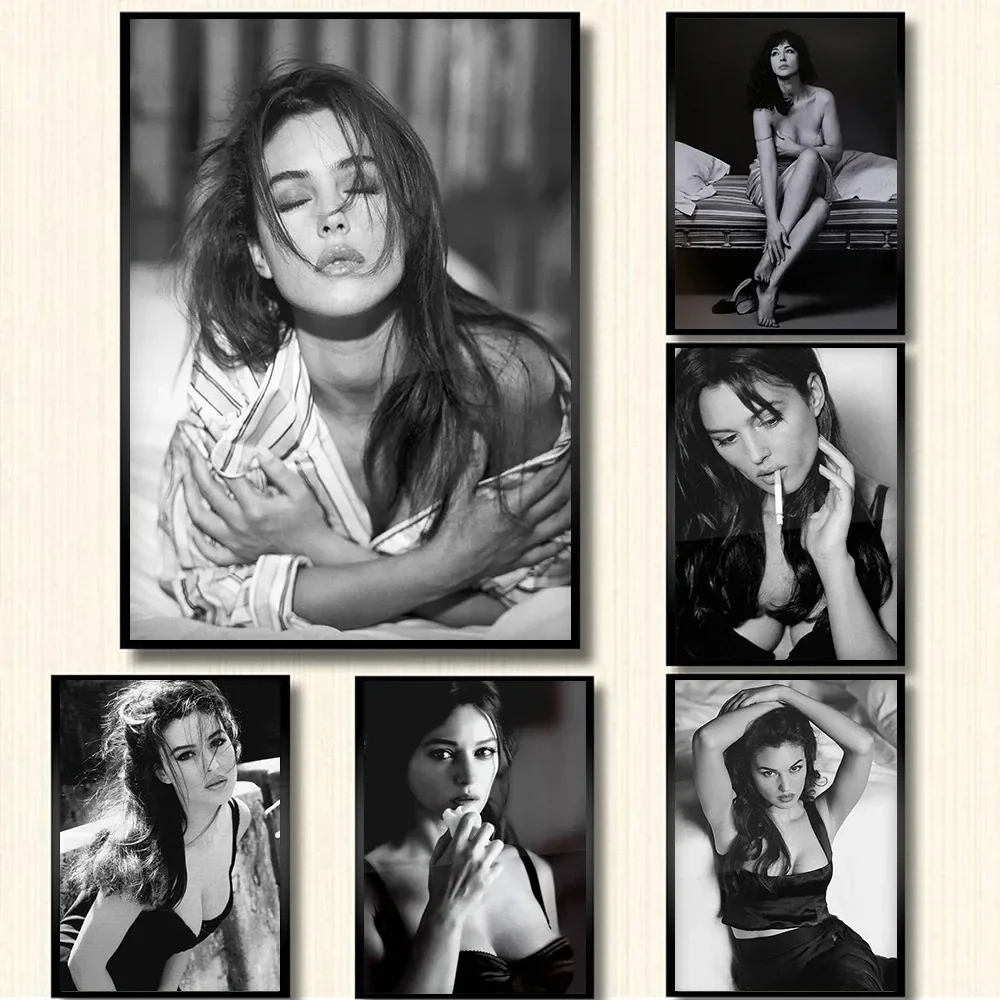 Monica Bellucci  Italy Sexy Actress Movie Star Canvas Art Bar Black and White Wall Picture for Living Room Home Decoration