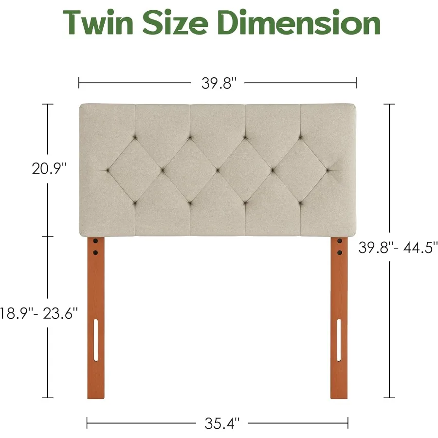 Gestoffeerd dubbel hoofdeinde alleen voor bedframe vanaf 2741, in hoogte verstelbaar Twin XL-hoofdeinde met duurzame massief houten poten Modern