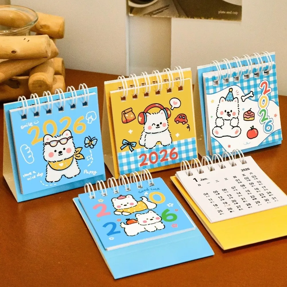 Simple Mini 2026 Desk Calendar Fruit Shape Coil Binding Schedule Planner Cartoon Portable Desktop Calendar Gifts