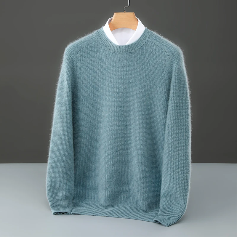 

Мужской пуловер из 100% чистой шерсти с круглым вырезом, однотонный, универсальный, базовый, вязаный, теплый, весенне-осенний, новая мужская одежда