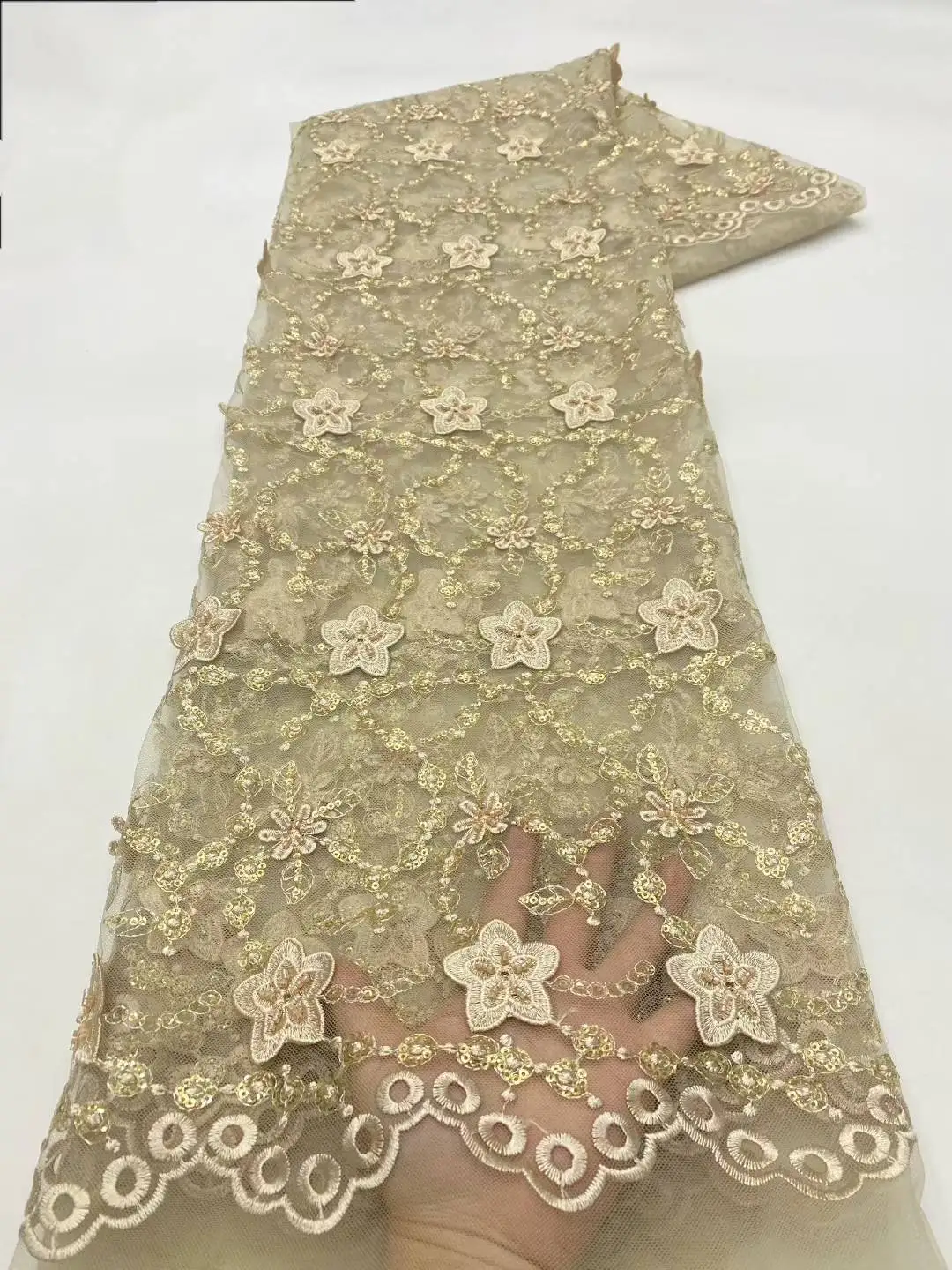 مكارثي الأفريقي أقمشة الدانتيل 2025 جودة عالية الفرنسية ثلاثية الأبعاد زهرة الترتر التطريز الخرز تول أقمشة الدانتيل لفستان الحفلات