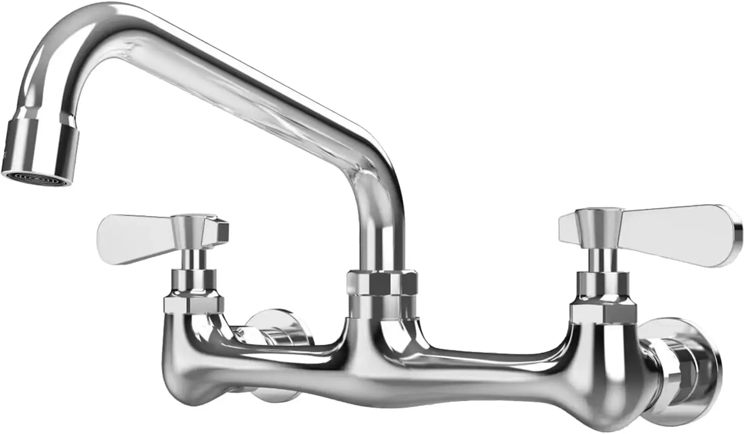 

Wall Mount Commercial Kitchen Faucet, 8" Swivel Spout, 2 Handle Chrome Mixer Tap for Sink Laundry