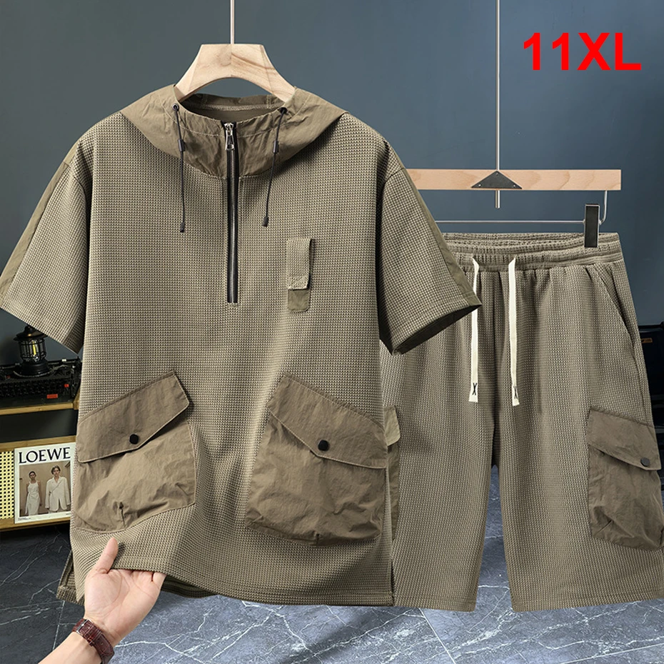 Summer Tracksuits Men Plus Size 11XL Summer Sets Casual Fashion Hooded T-shirts Shorts Suits Male Big Size 11XL