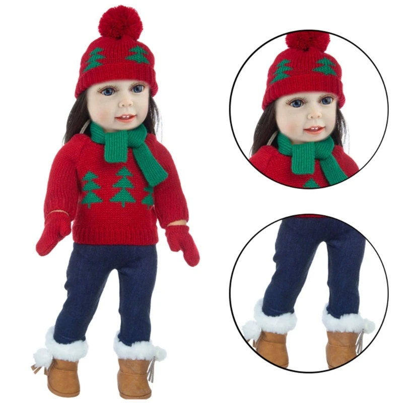 Juego ropa para muñecas 18 pulgadas, muñecas juego rol para niños, disfraz Navidad con guantes, suministros para