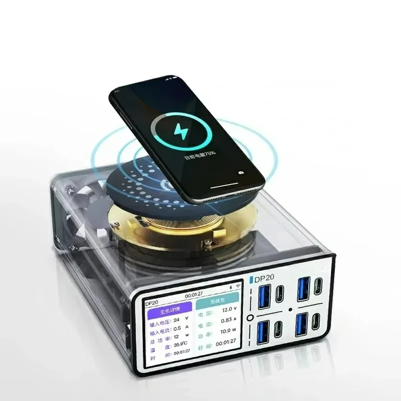 DP20 Desktop 200W Smart Fast Wireless Charger Station 15W for Phone PD QC Charging 4-Channel 110V 220V Dual-interface