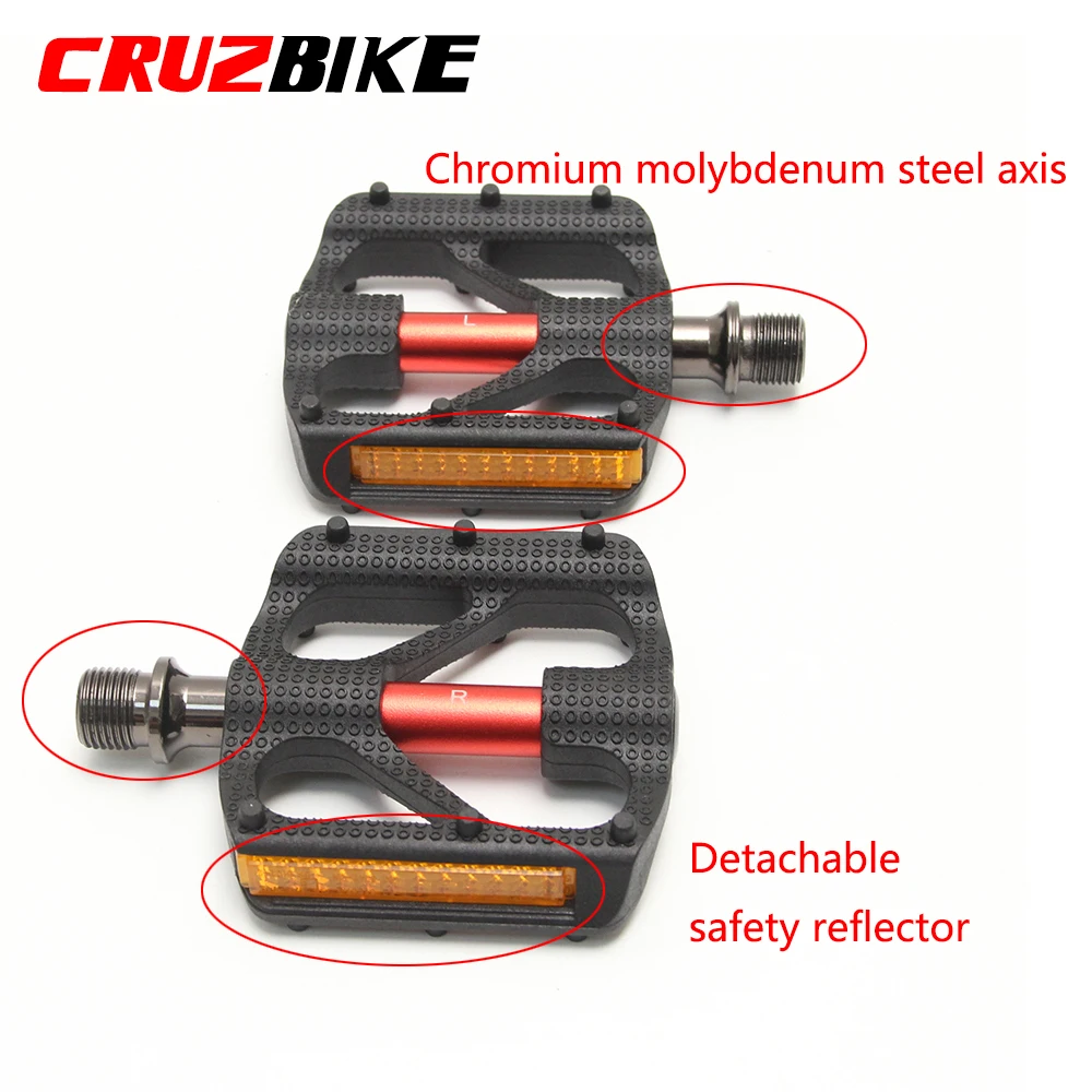 CRUZbike Ultralight Children\'s M14 Bicycle Pedals Anti-Slip Reflector Warning Kids Bike Pedals 14mm Flat Pedal Cycling Parts