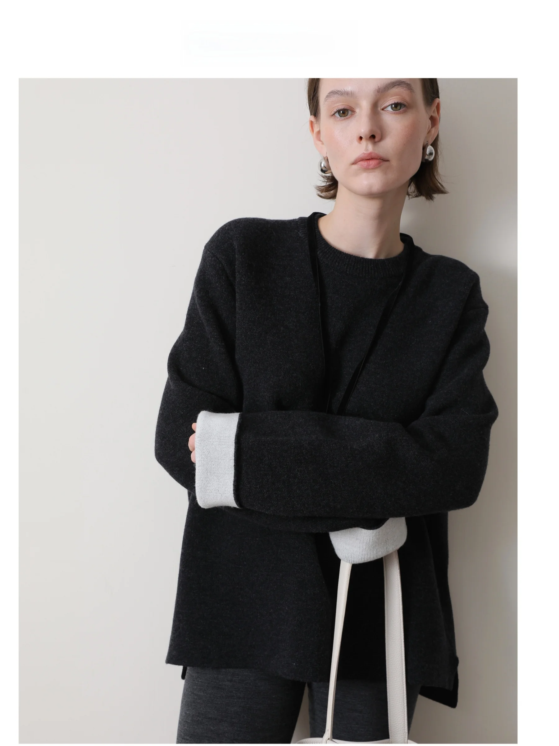 

3HLADY CO Wind Double Weave High ammage Svel Loose ape Sweater Clean Fit Long Sve Woolen Knittedwear