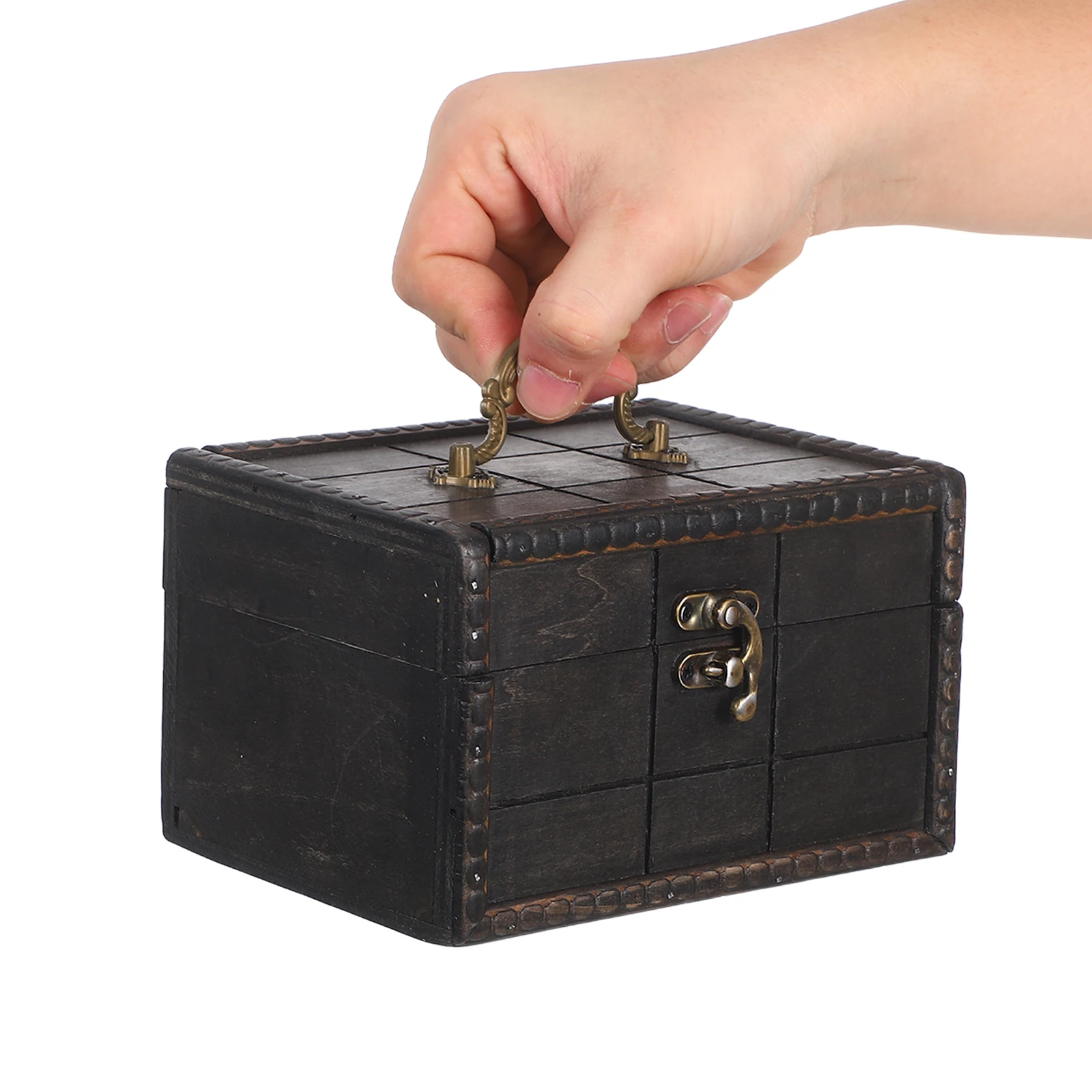 

Retro Vintage Wooden Jewelry Box Storage Case with Lid Organizer for Cards Trinkets Decorative Home Desktop for Personal
