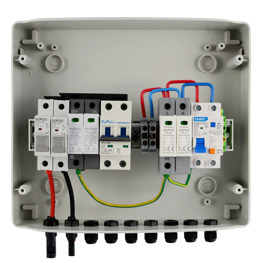 Водонепроницаемая коробка, 1-струнная объединительная коробка, солнечная фотоэлектрическая матрица, постоянный ток + переменный ток, 1 вход, 1 выход для солнечной панели