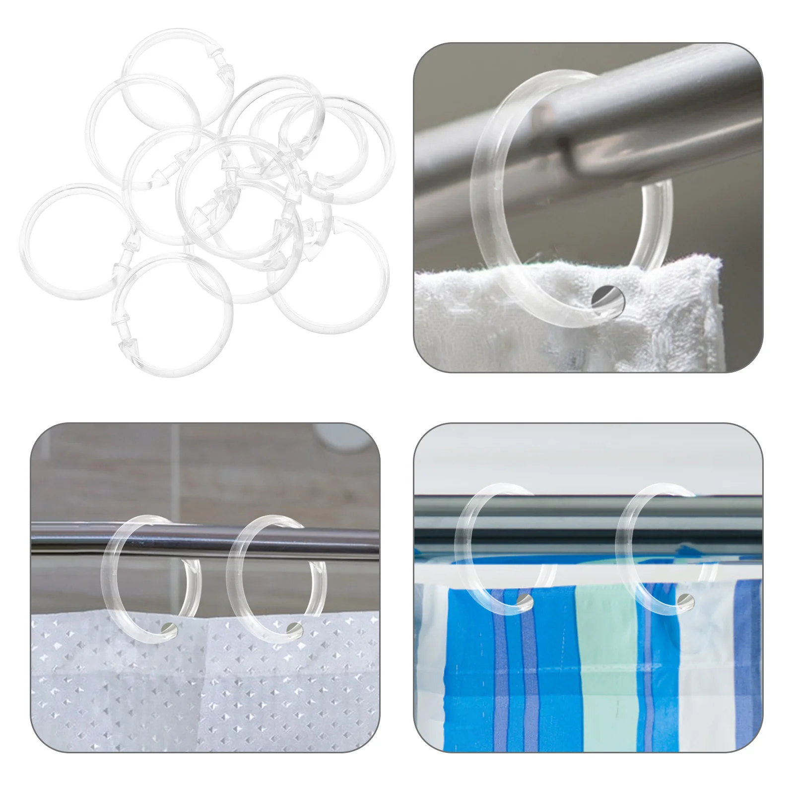 

12Pcs Round Shower Curtain Hooks Plastic Rings Bathroom Hanging Rod Shower Curtain Accessories 50mm Inner Diameter