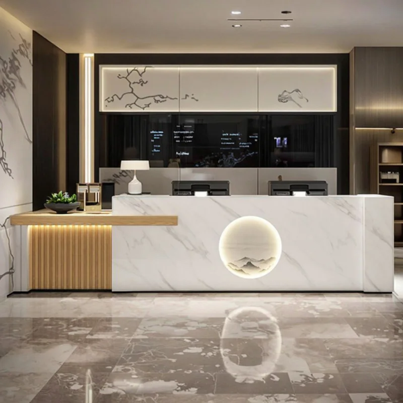 custom.Modern Simple Large Front Desk Reception Optical Textile New Company Wood Office Hotel Counter Office Building