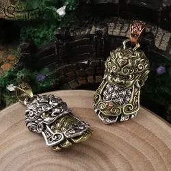 Brass Chinese Lion Armor Warrior Necklaces Pendants Vintage Copper Women Charms Punk Retro Men Hangings Trinkets Classical style