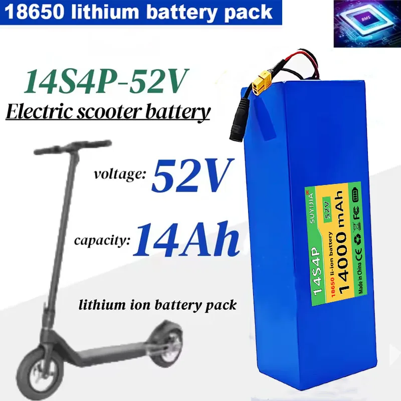 For Balance Car, Bike, Scooter, Tricycle 52V Battery 14000mAh 18650 Lithium Battery 14S4P Battery Pack with BMS