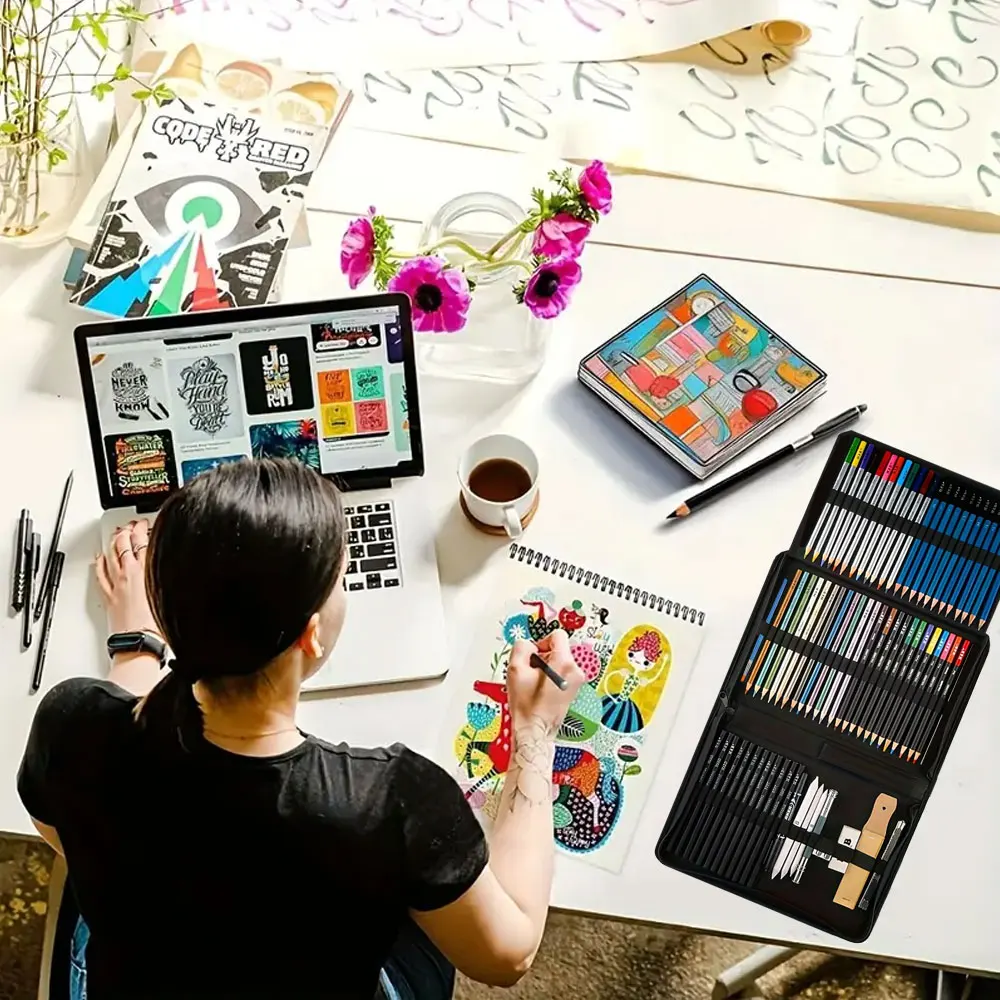 

72-piece art supply set, sketching pencil set, art accessories and tools for beginners in the art of drawing.