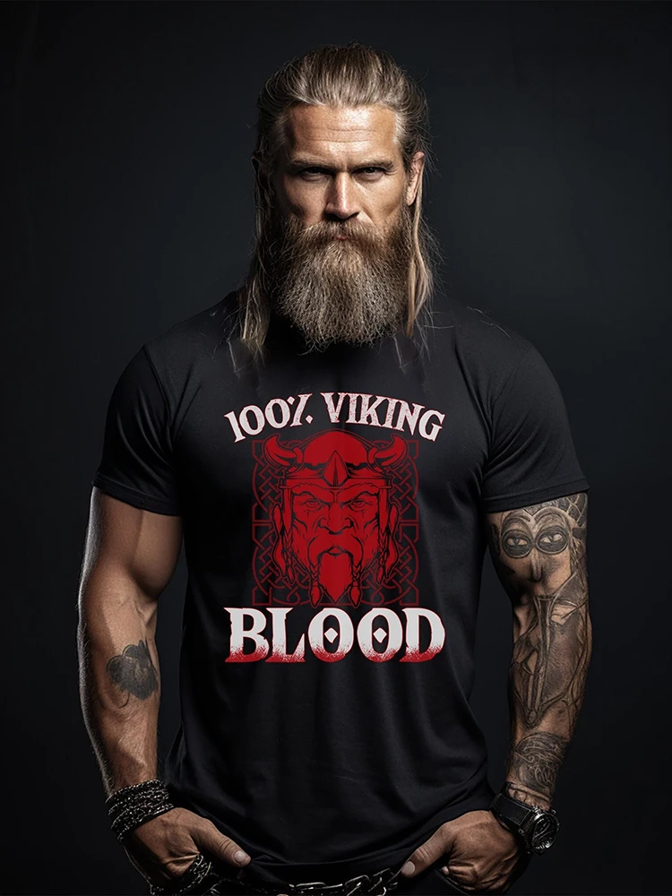 Summer Street Fashion Men's T-shirt Daily Urban Casual Men's T-shirt Outdoor Sports Men's Short-sleeved Top Viking Print T-shirt