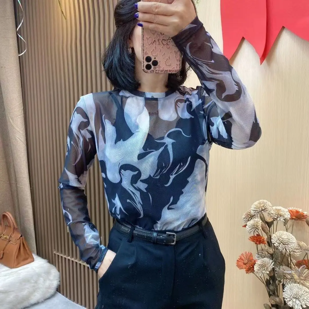 Spring Summer Loose Polo Collar Bubble Sleeve Shirt Printing Literature Retro Floral Style Floral Trend Fashion Elegant Hipster