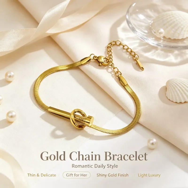 18K Gold Plated Stainless Steel Nail Snake Chain Bracelet for Women Minimalist Luxury Daily Wear Fashion Jewelry Gift