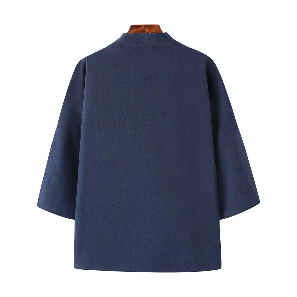 Relaxed Men's Linen-Cotton Cardigan Drop Shoulder Design & Knot Closure for Tai Chi/Tea Ceremonies Coat Minimalist Hanfu Look