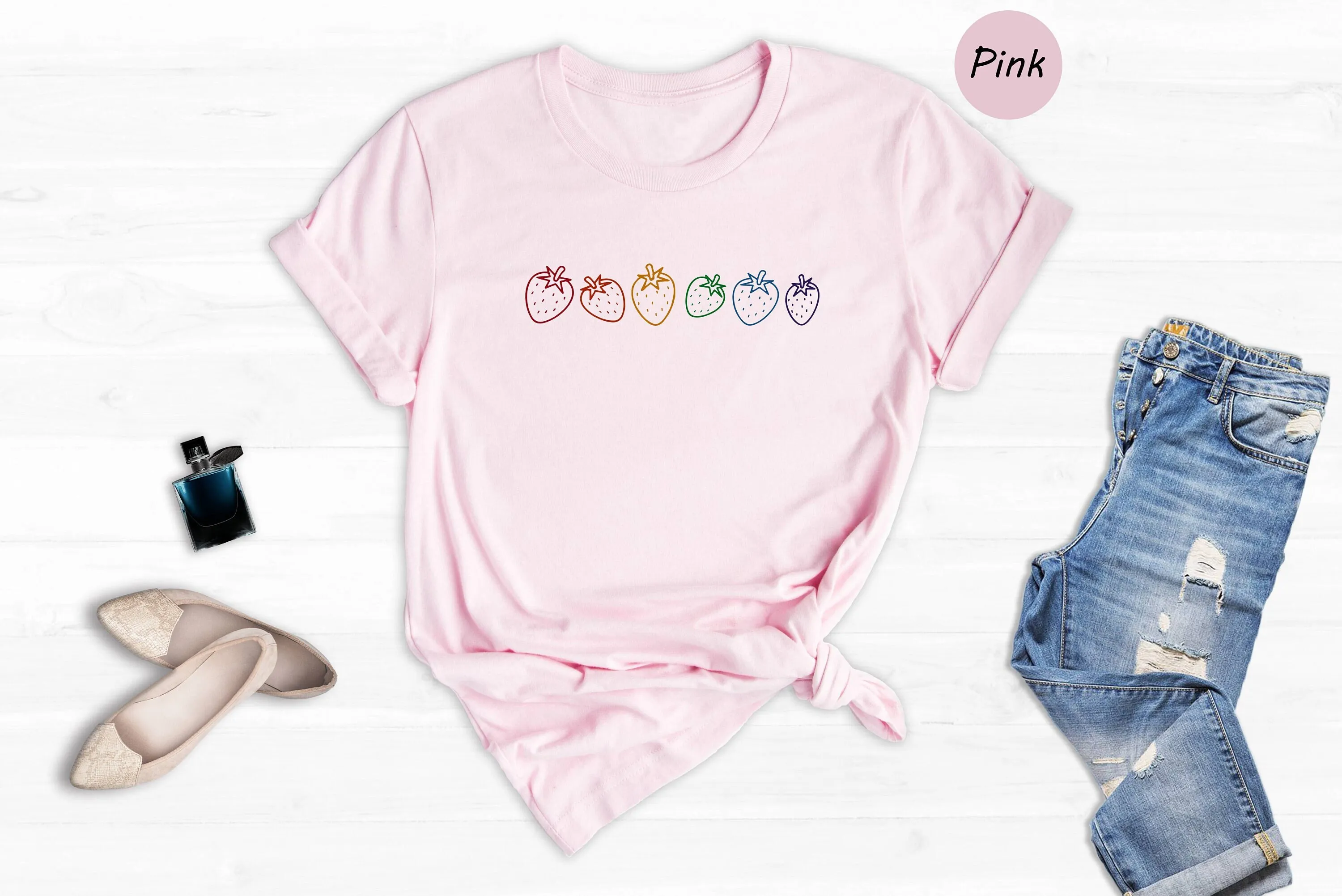 Rainbow Strawberries T Shirt Strawberrie Motivational Heart Lgbt Pride Parade