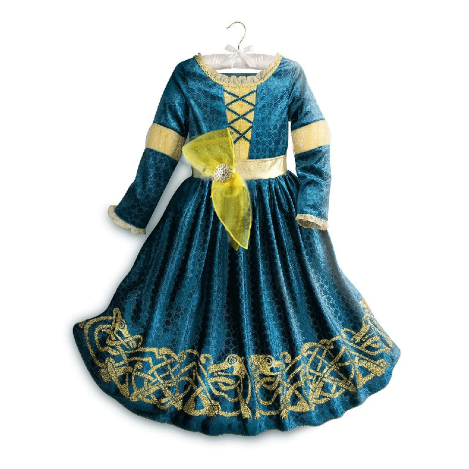 Cartoon Movie Merida Cosplay Dress 2-10 Yrs Girls Long Sleeves Velvet Gown Kids Carnival Halloween Luxury Princess Costume