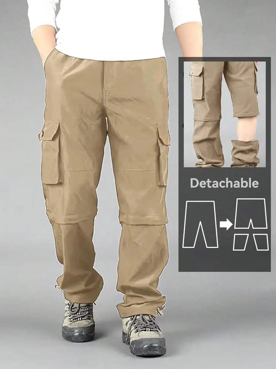 

Men’s Convertible Quick-Dry Cargo Pants With Removable Lower Legs, Loose Fit Straight Leg Trousers Featuring Multiple Pockets