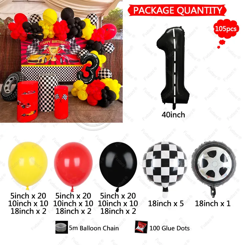 105Pcs Cartoon Cars Mcqueen Balloons Arch 32Inch Number Globos Foil Ballon Kids Birthday Party Decoration Supplies