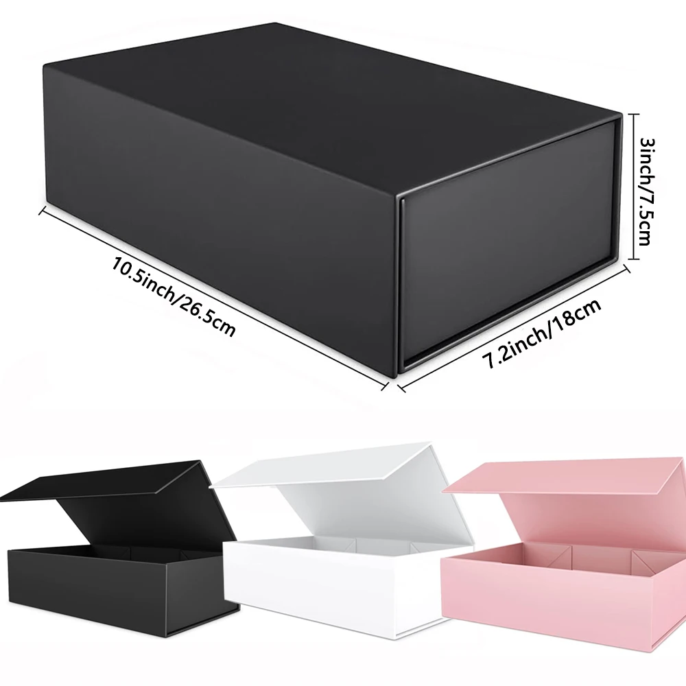 1pcs Black Gift Box with Lid for Present, Magnetic Closure Rectangle Collapsible Gift Box, Groomsman Proposal Box, Wedding