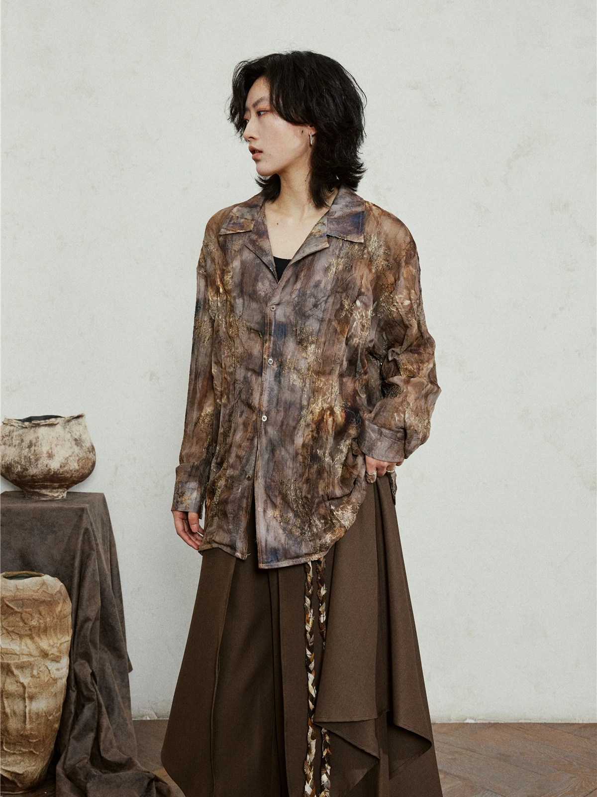 

Retro SUNYVONNE Women's Loose Fit Tie Dye Shirt Vintage Feel Unisex Long Sleeve Button up Cotton Polyester Blend