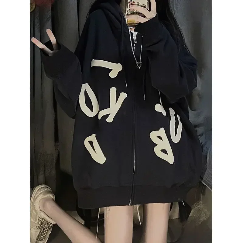 2024 New Harajuku Hoodie Women Kawaii Oversize Letter Graphic Sweatshirt Korean Fashion Y2k Streetwear Autumn Pullover Hoodies
