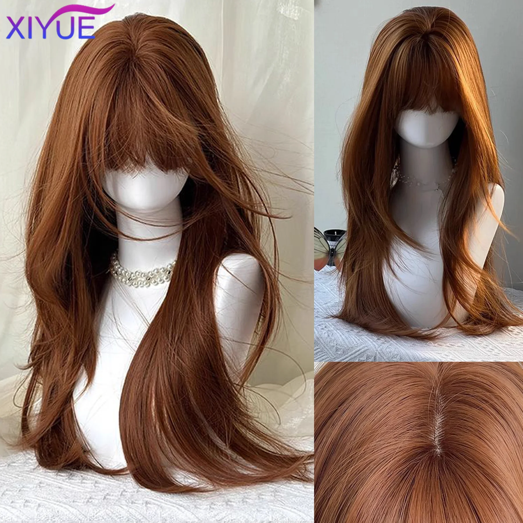 Synthetic Wigs Fluffy Natural Long Curly Hair Headband Style Wig Cosplay Daily Use 30inch Pumpkin Color Halloween Wigs