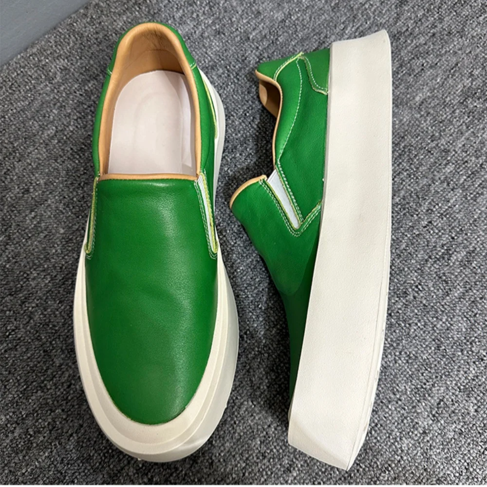 QHCCID Autumn New Men's Superior Cowhide loafers Genuine Leather Thick Sole Board Shoes for Man